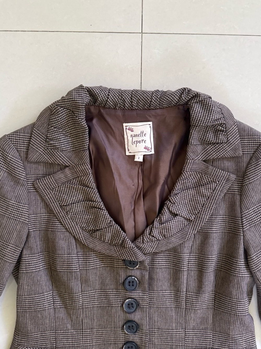Vintage Nanette Lepore Brown Glen Plaid Women's Blazer Jacket